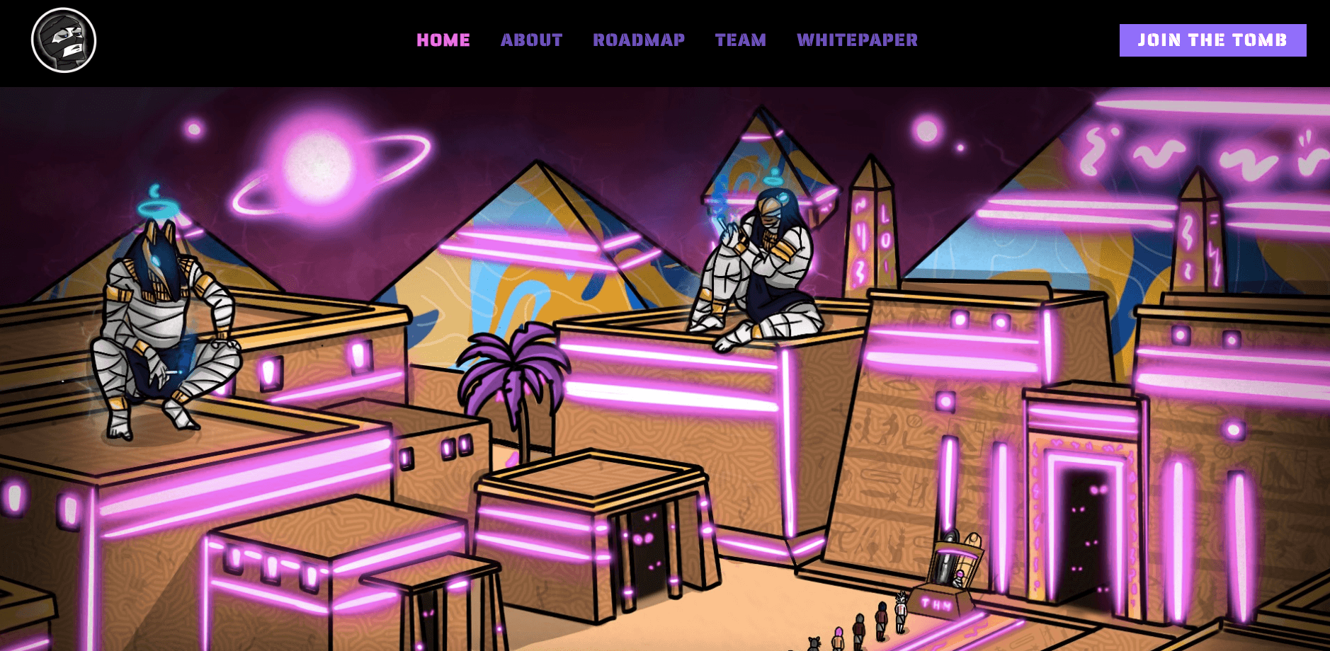 Capture d'écran de la landing page de mint NFT The Haughty Mummies