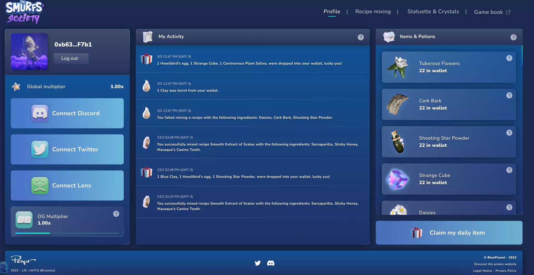 The Smurfs Society gamified Web3 dApp screenshot on Polygon